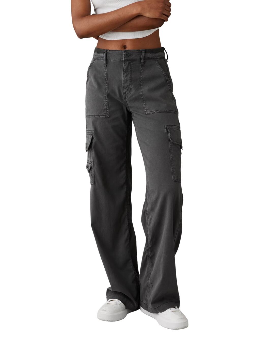 American Eagle Women's Super High-Rise Baggy Wide Leg Cargo Pants Gray Size 6